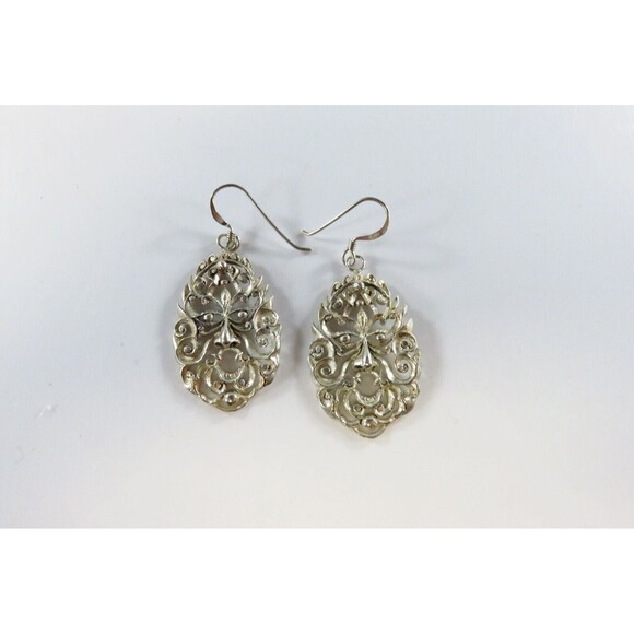 Pierced Sterling Silver Art Nouveau Style Dangling Face Earrings 925 - Picture 3 of 8